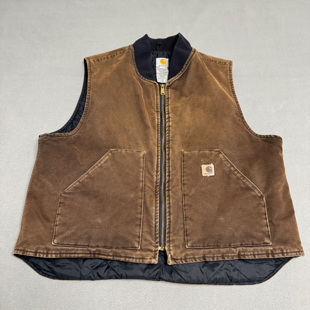 Carhartt‎ Vest Mens 2XL Brown Arctic Duck Canvas Quilted Work Outdoor USA Union